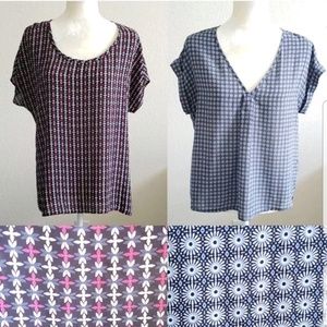 2!!! PLEIONE blouses geometric and floral designs
